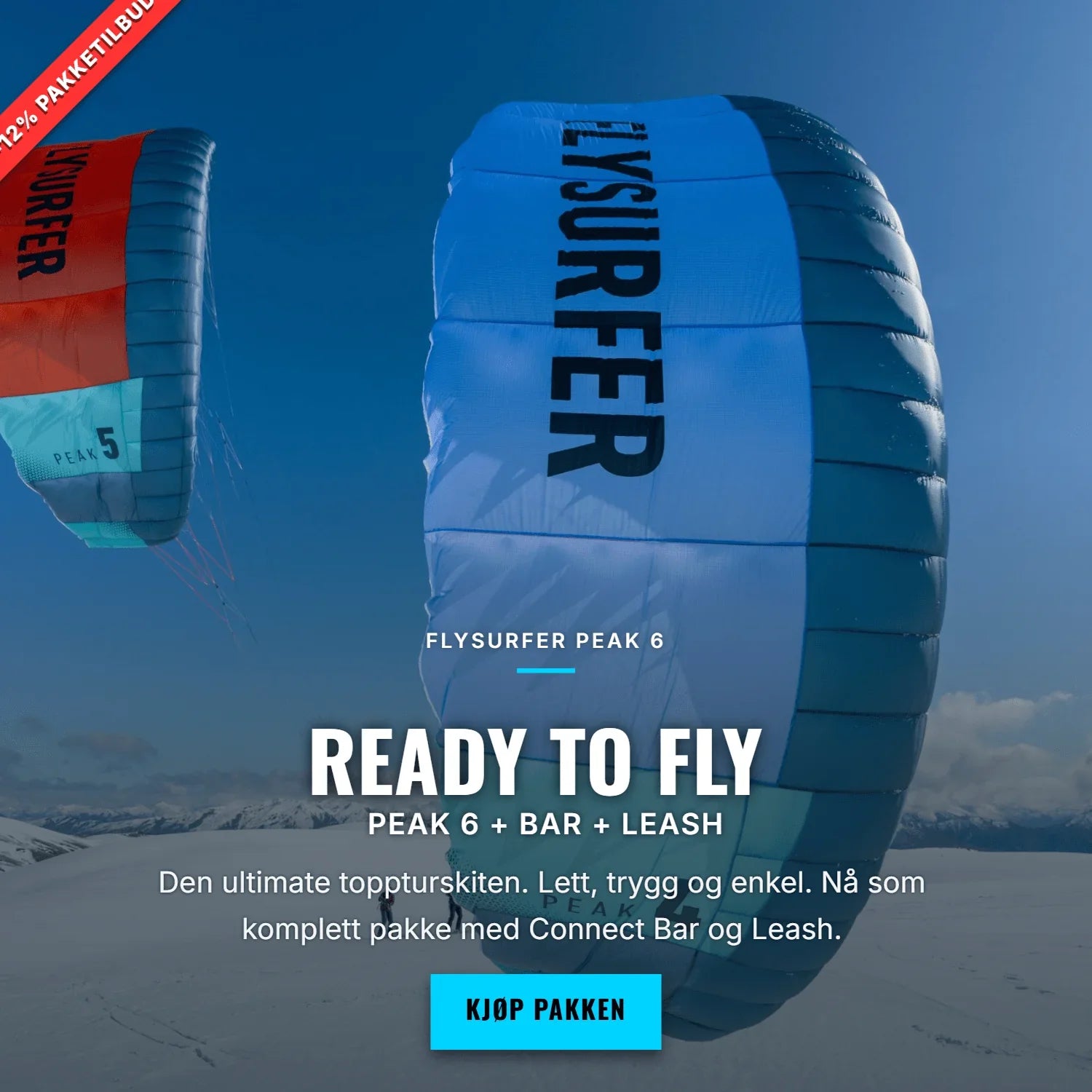 Flysurfer PEAK⁶ | Komplett Pakke (Kite + Bar + Leash) ❄️ - Surf1